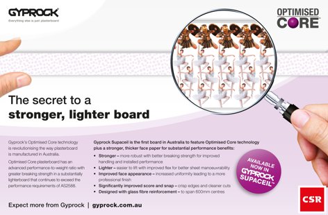 Optimised core plasterboard by CSR Gyprock