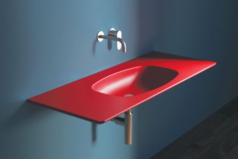 The Nuda Flat wall-hung basin by Flaminia is available in a wide range of colours in glossy, iridescent or matt ceramic.