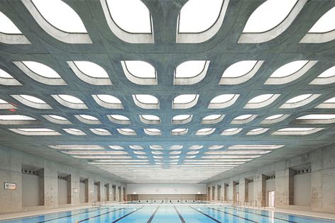 Barrisol acoustic ceilings on the London Aquatics Centre by Zaha Hadid.