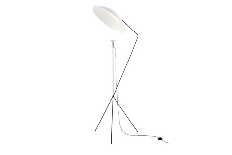 Swedish for “path of the sun,” Solveig is a versatile floor lamp with a steel reflector dish that can be oriented as desired.