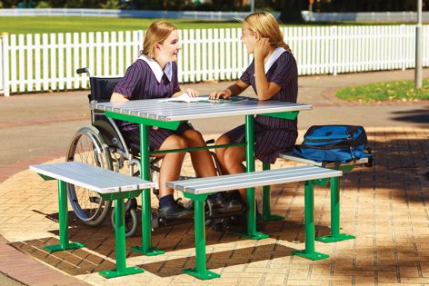 Escola outdoor furniture is easily accessible to wheelchairs.