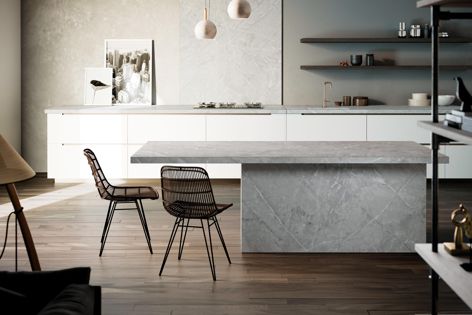 Vera, a new colour in the Dekton Natural Collection, is inspired by the elegant appearance of Gris Pulpis marble.