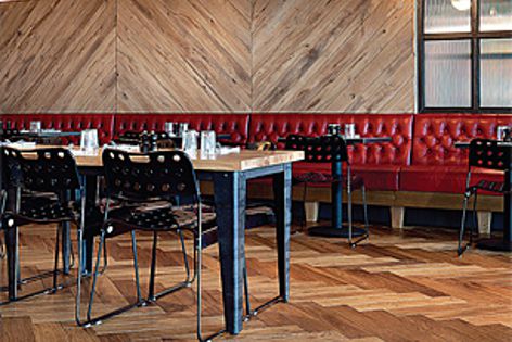 Herringbone has been used at this restaurant to give a traditional look with a contemporary twist.