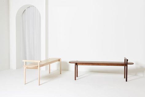 Featuring a rounded minimalist design, the HOSHI Solid Bench frame is constructed of American Ash, Walnut or Oak. Designed by Skeekan Studio and manufactured by Evostyle.