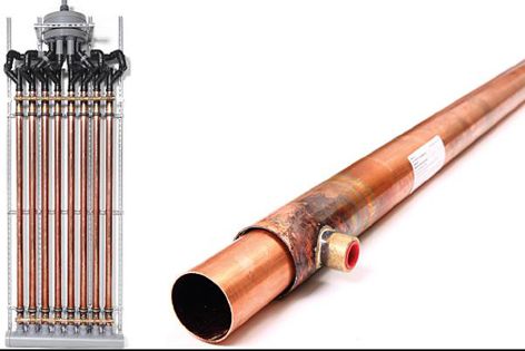 Warm waste water runs through copper pipes to transfer up to 60% of the heat to clean water.
