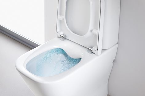 The Clean Rim toilet by Roca incorporates a rimless design that makes it much more hygienic and easy to clean.