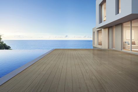 Coastal Range decking in colour ‘Antique’ demonstrates the natural timber look of NewTechWood products.