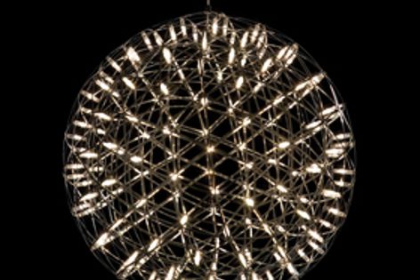 The LED Raimond chandelier is available in Australia from Space Furniture.