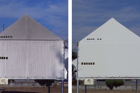Above: wear over a five-month period on a non-Ti02 fabric (left) compared to a Ti02 membrane (right).