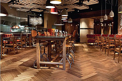 Herringbone has been used at this restaurant to give a traditional look with a contemporary twist.