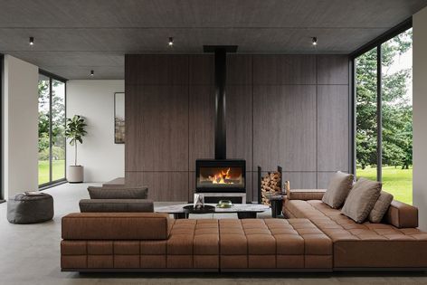 Escea’s TFS Series of indoor wood-burning fireplaces features a built-in, heat-activated Smart Fan for a more effective heat.